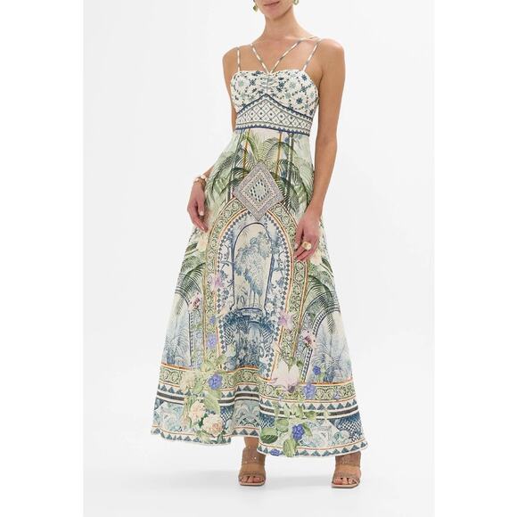 Camilla Jardim Party Silk Linen Blend Maxi Dress - Picture 2 of 13